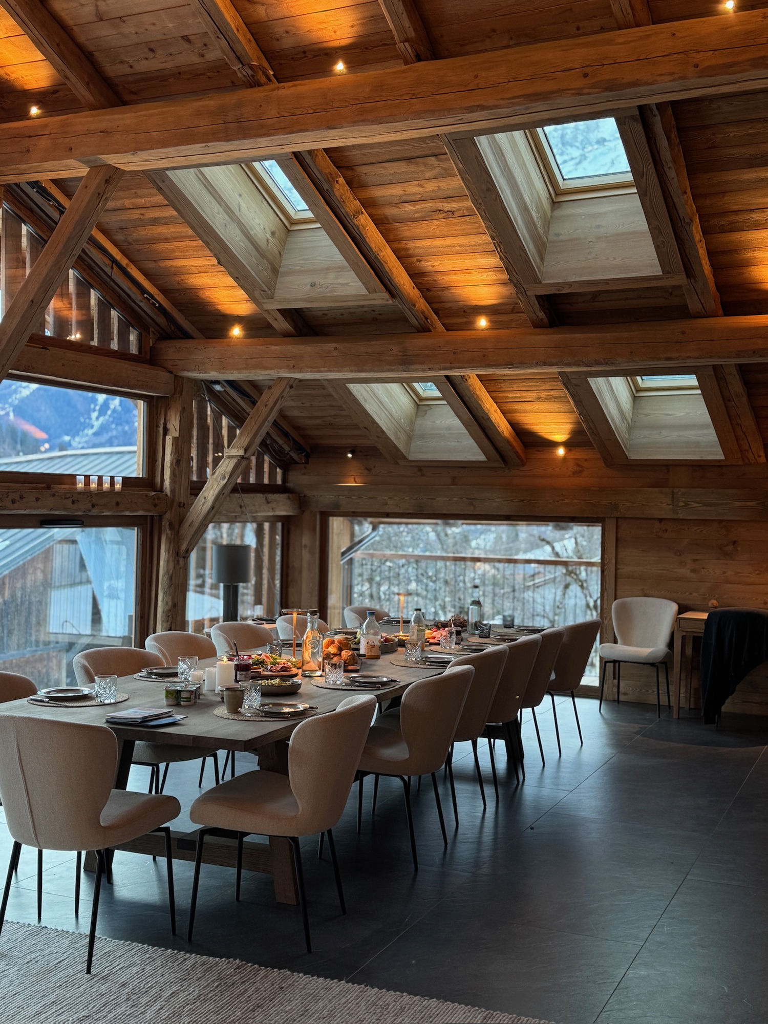 Dining room under the original timber frame